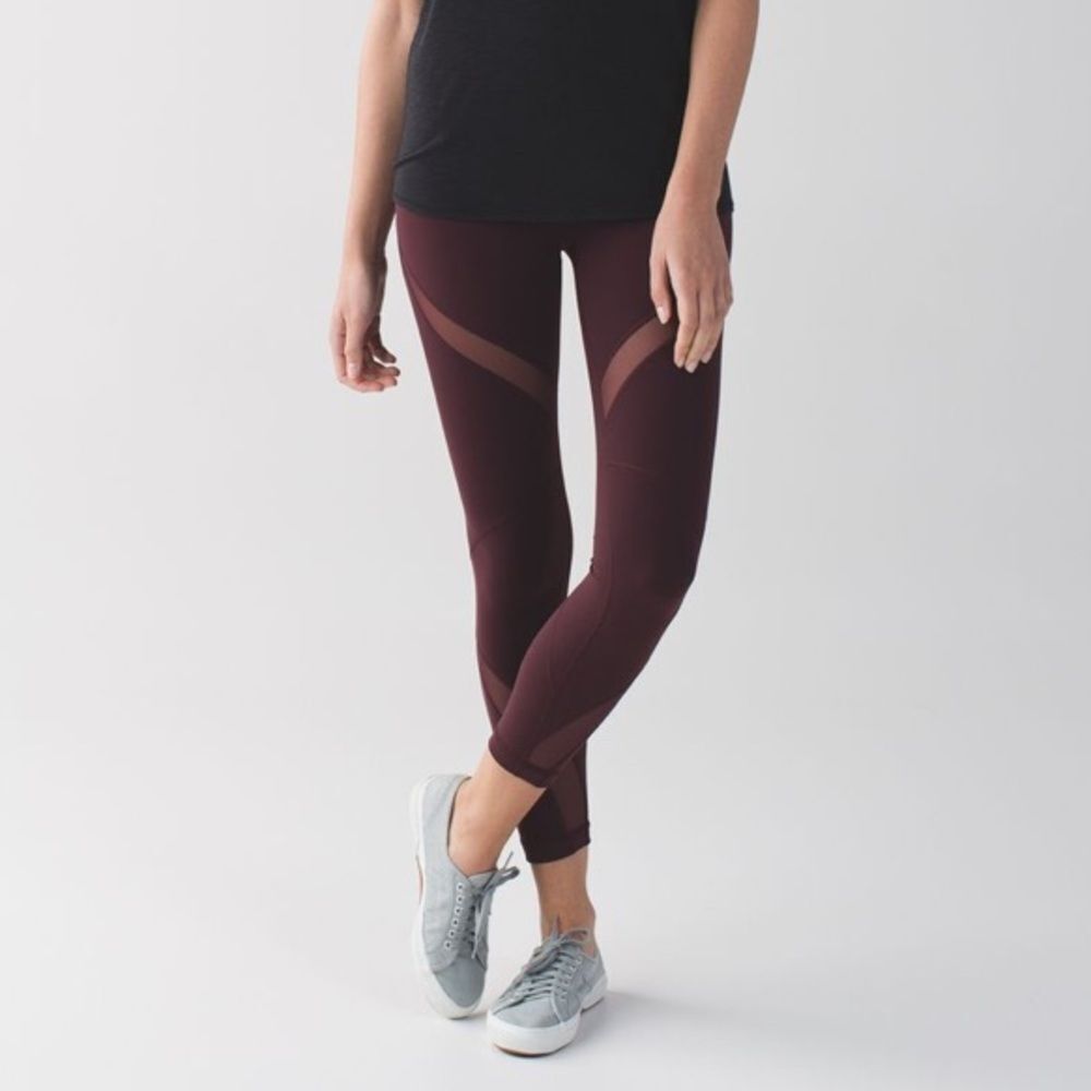LULULEMON High Times Mesh Capri Leggings Burgundy Women’s Size 6 - Picture 2 of 7